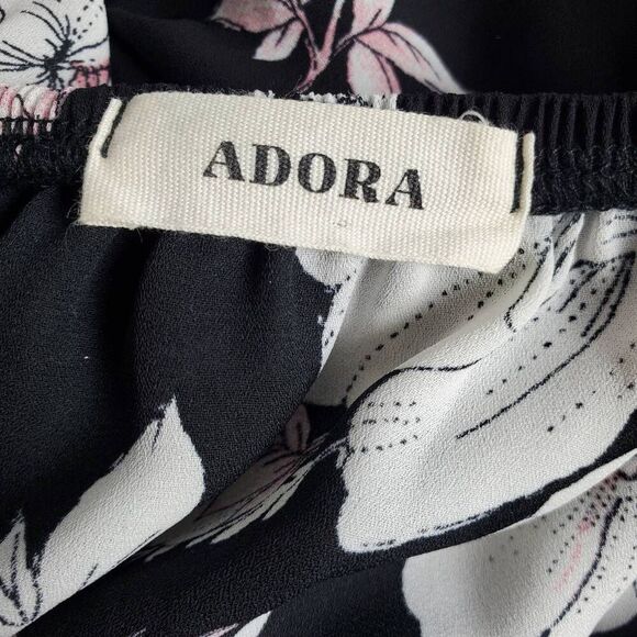 Adora Black Pink Floral Off Shoulder Blouse M Ruffle Sleeve Boho Top - Picture 4 of 6